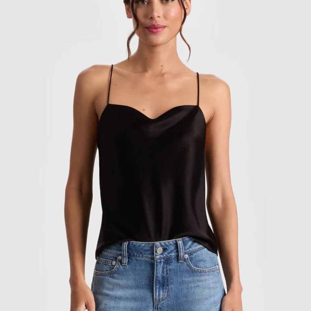 NWT | Alice + Olivia Harmon Silk Slip Tank – Black | Size Small